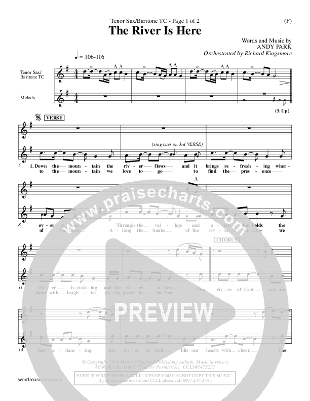 The River Is Here Tenor Sax/Baritone T.C. (Andy Park)