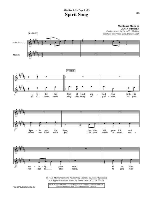Spirit Song Alto Sax 1/2 (John Wimber)