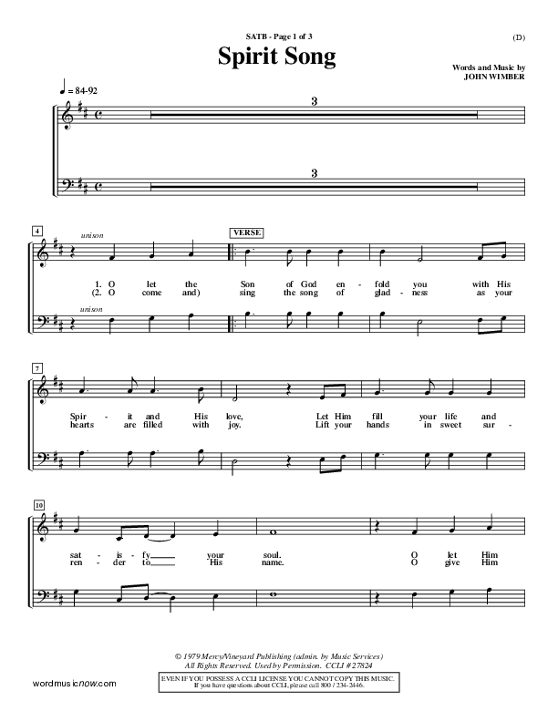 Spirit Song Choir Sheet (SATB) (John Wimber)
