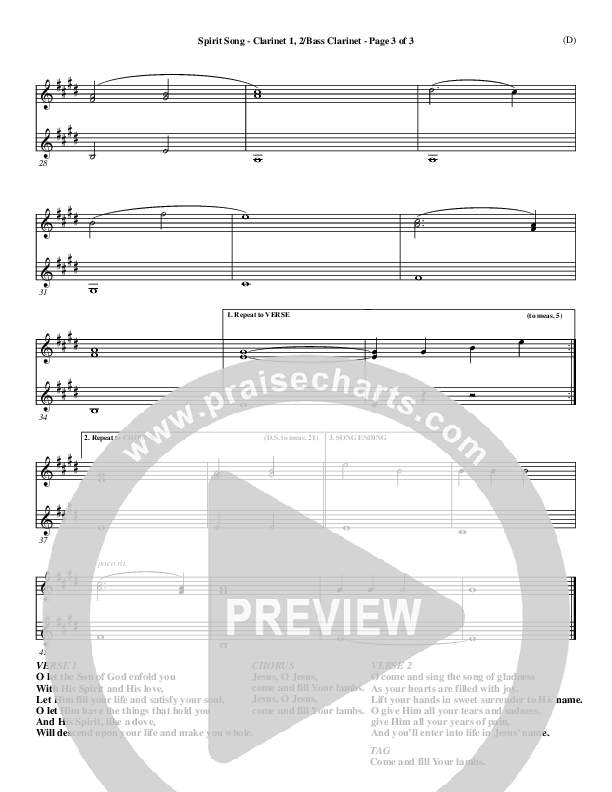 Spirit Song Clarinet 1/2, Bass Clarinet (John Wimber)