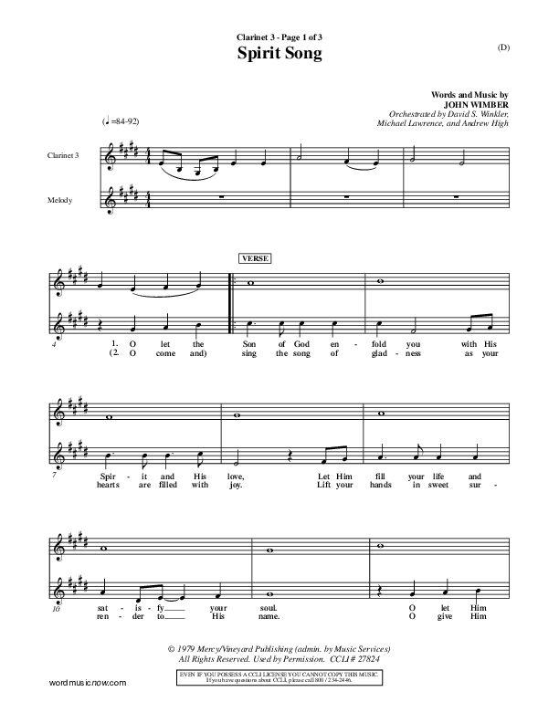 Spirit Song Clarinet 3 (John Wimber)