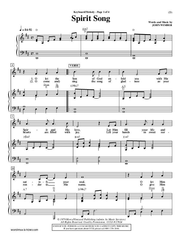 Spirit Song Piano/Vocal (John Wimber)
