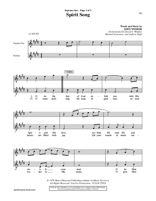 Spirit Song Soprano Sax (John Wimber)
