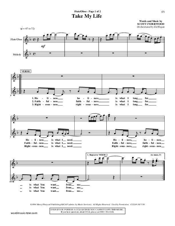 Take My Life Flute/Oboe (Scott Underwood)