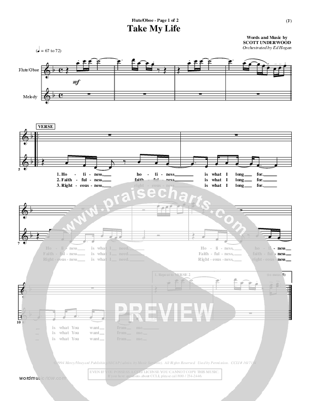 Take My Life Flute/Oboe (Scott Underwood)