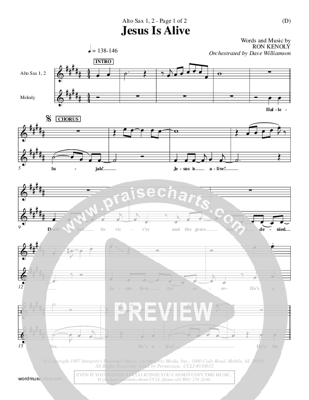 Jesus Is Alive Alto Sax 1/2 (Ron Kenoly)
