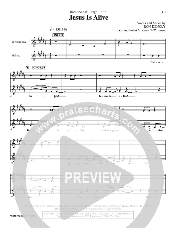 Jesus Is Alive Bari Sax (Ron Kenoly)