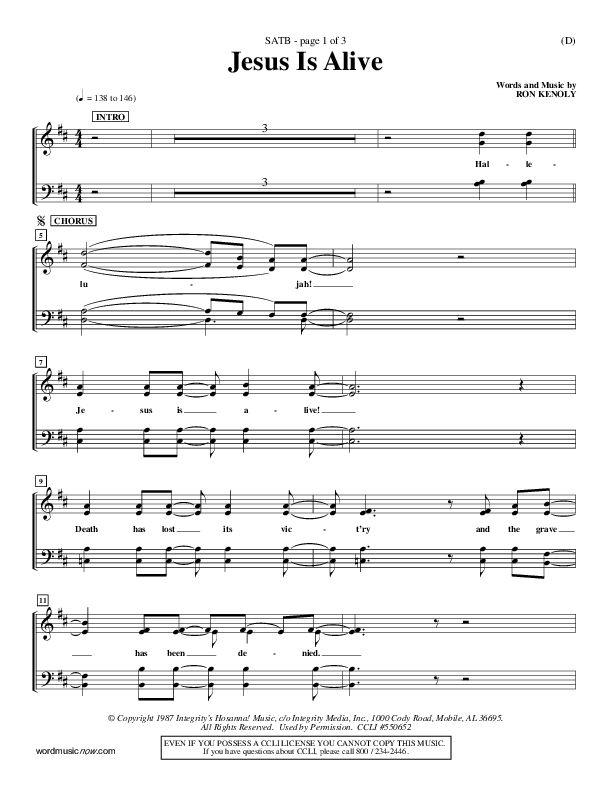 Jesus Is Alive Choir Sheet (SATB) (Ron Kenoly)