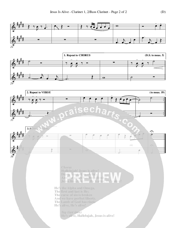 Jesus Is Alive Clarinet 1/2, Bass Clarinet (Ron Kenoly)