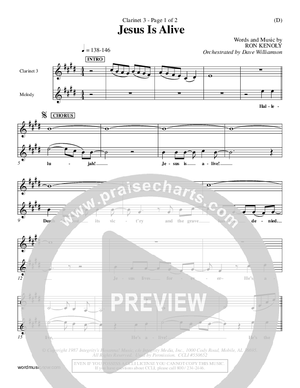 Jesus Is Alive Clarinet 3 (Ron Kenoly)