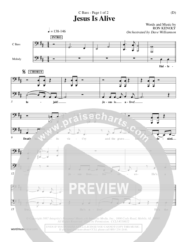 Jesus Is Alive Contrabass (Ron Kenoly)