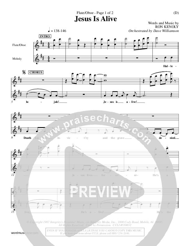 Jesus Is Alive Flute/Oboe (Ron Kenoly)