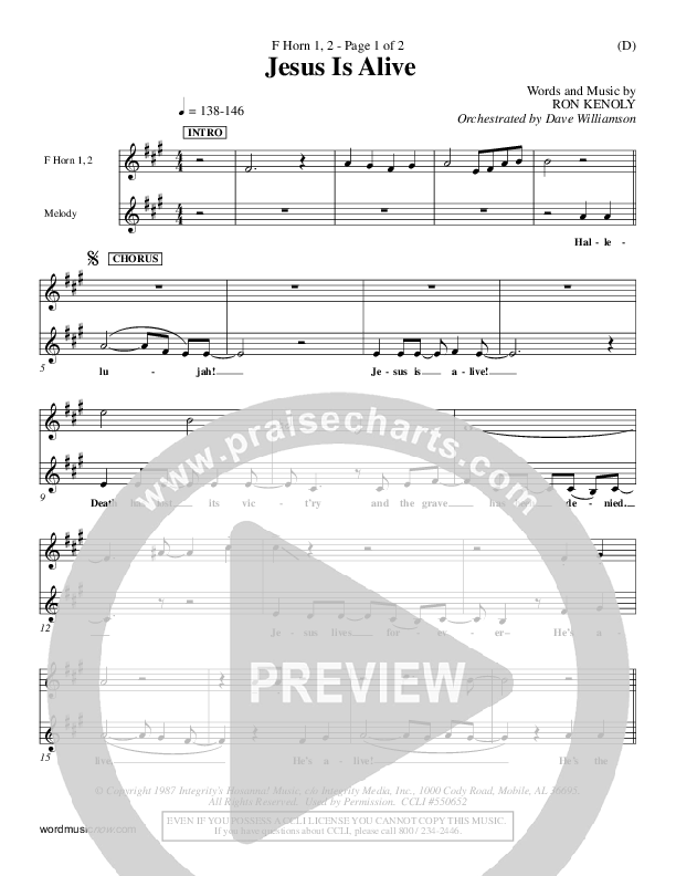Jesus Is Alive French Horn 1/2 (Ron Kenoly)