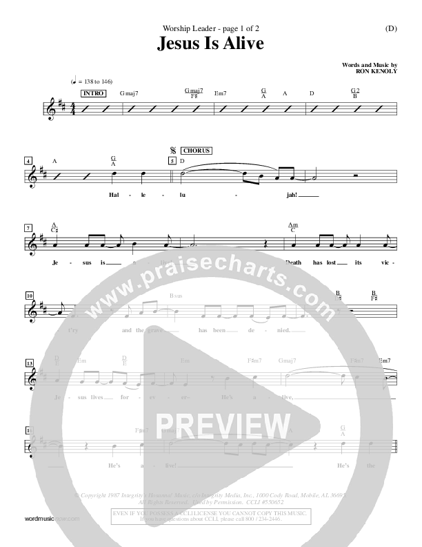 Jesus Is Alive Lead Sheet (Ron Kenoly)