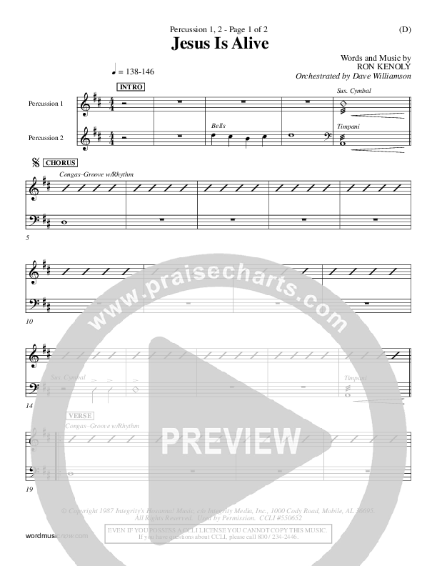 Jesus Is Alive Percussion 1/2 (Ron Kenoly)