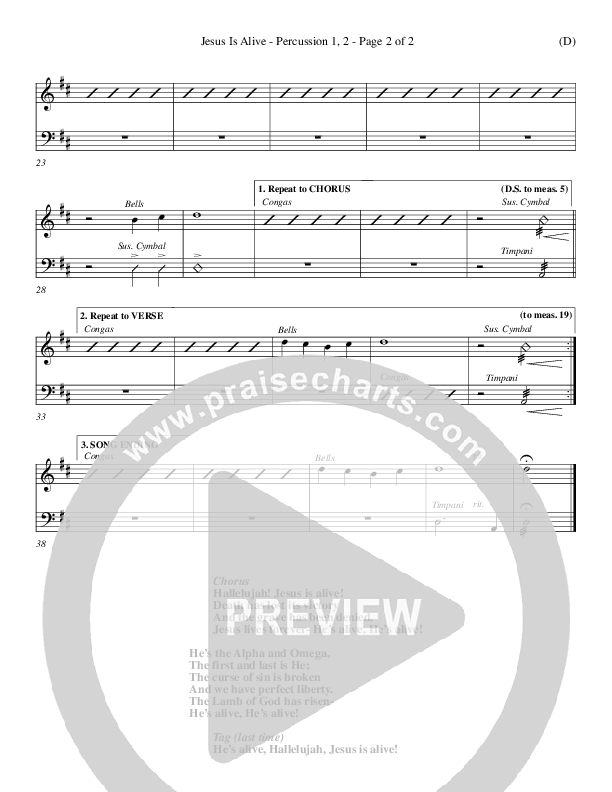 Jesus Is Alive Percussion 1/2 (Ron Kenoly)