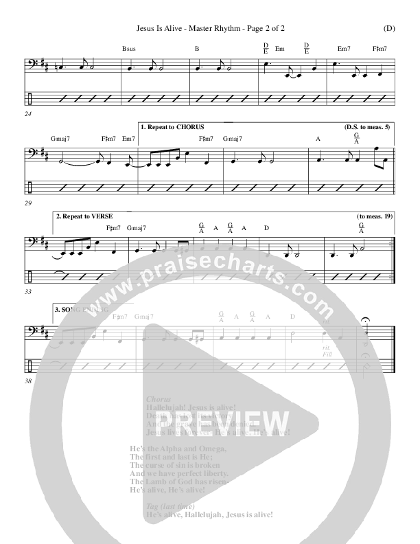 Jesus Is Alive Rhythm Chart (Ron Kenoly)