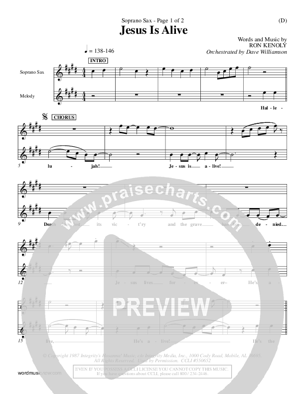 Jesus Is Alive Soprano Sax (Ron Kenoly)