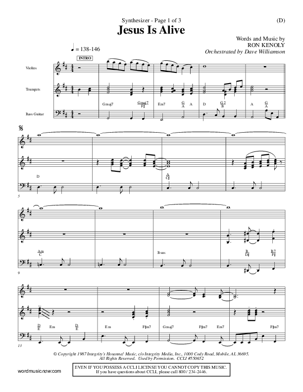 Jesus Is Alive Synth (Ron Kenoly)