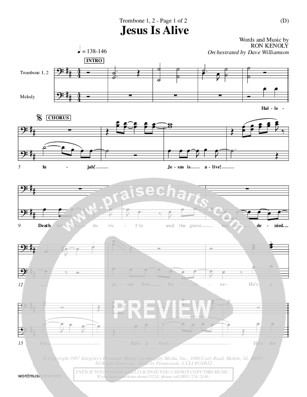 Jesus Is Alive Trombone 1/2 (Ron Kenoly)