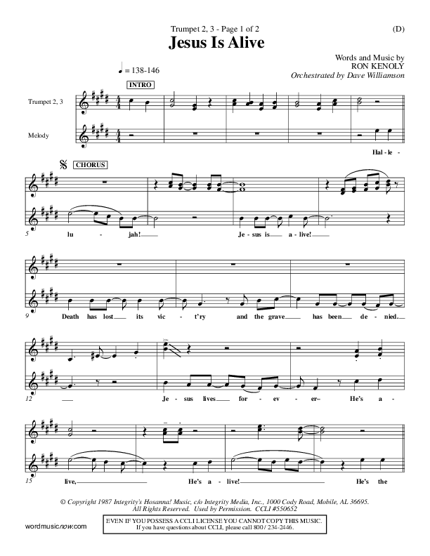 Jesus Is Alive Trumpet 2/3 (Ron Kenoly)