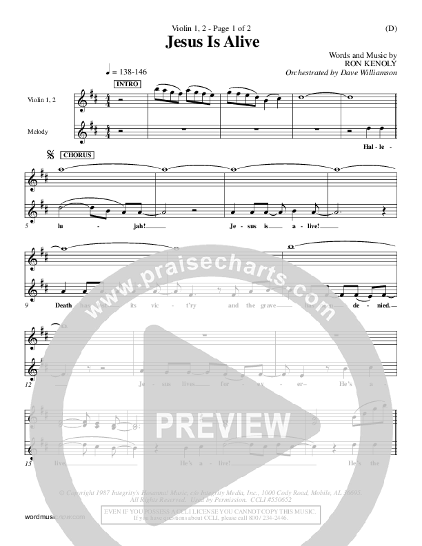 Jesus Is Alive Violin 1/2 (Ron Kenoly)