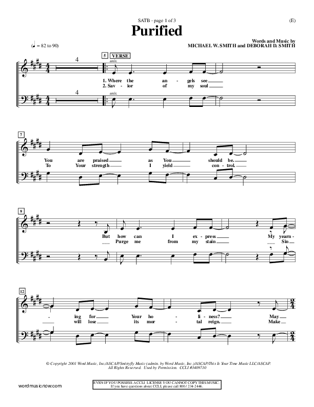 Purified Choir Vocals (SATB) (Michael W. Smith)