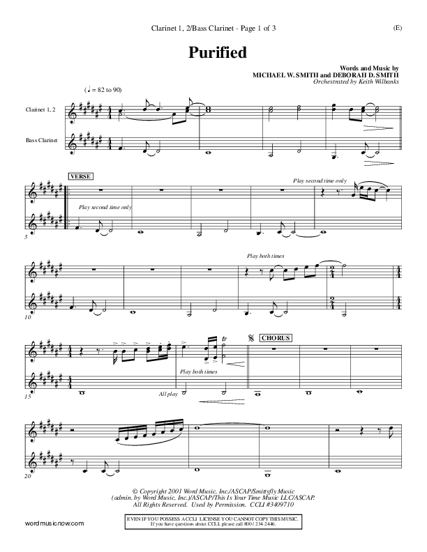 Purified Clarinet 1/2, Bass Clarinet (Michael W. Smith)
