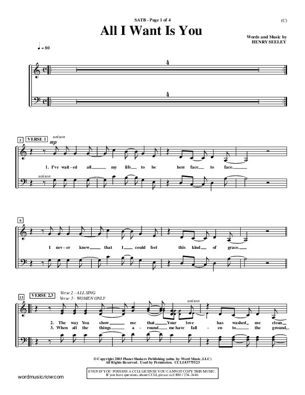 All I Want Is You Choir Vocals (SATB) (Henry Seeley)