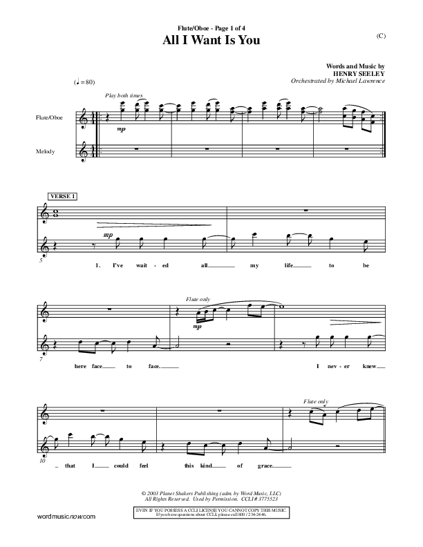 All I Want Is You Flute/Oboe (Henry Seeley)