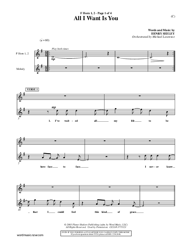 All I Want Is You French Horn 1/2 (Henry Seeley)