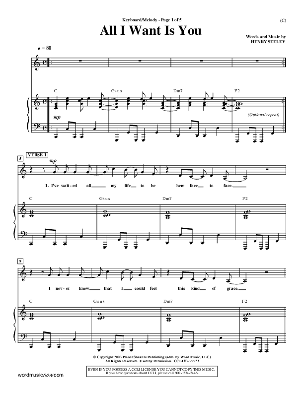 All I Want Is You Lead Sheet (Henry Seeley)
