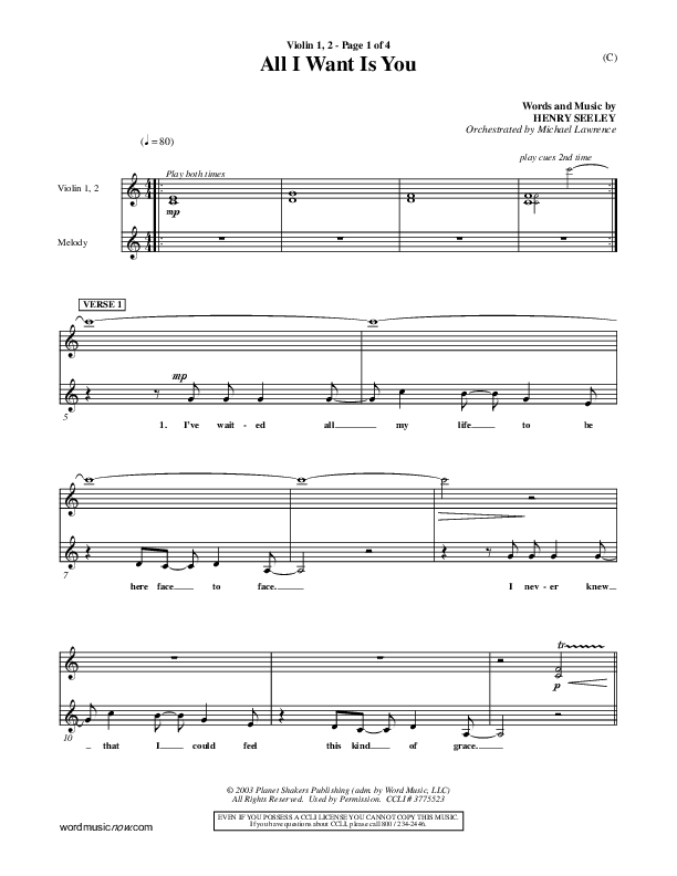 All I Want Is You Violin 1/2 (Henry Seeley)