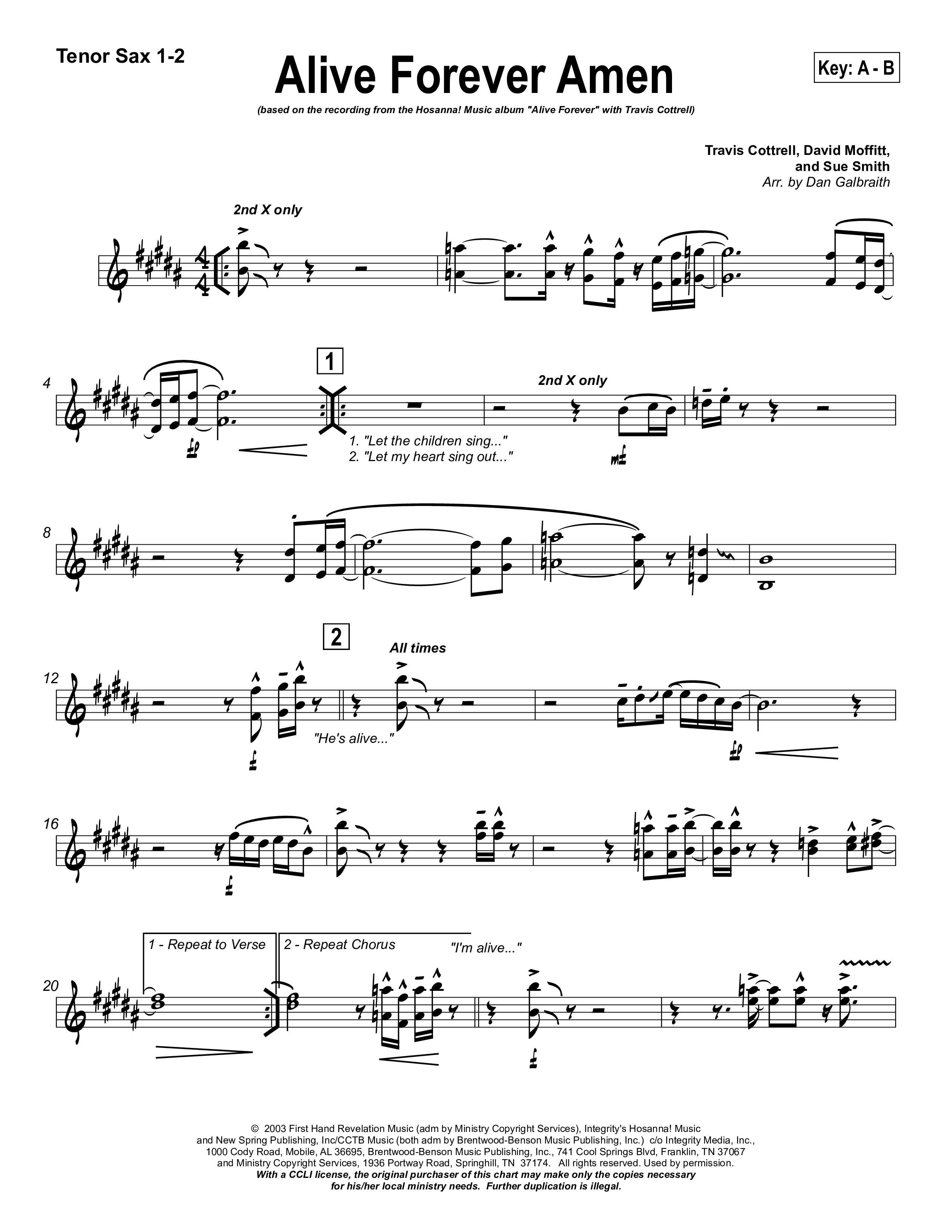 Alive Forever Amen Tenor Sax 1/2 (Travis Cottrell)