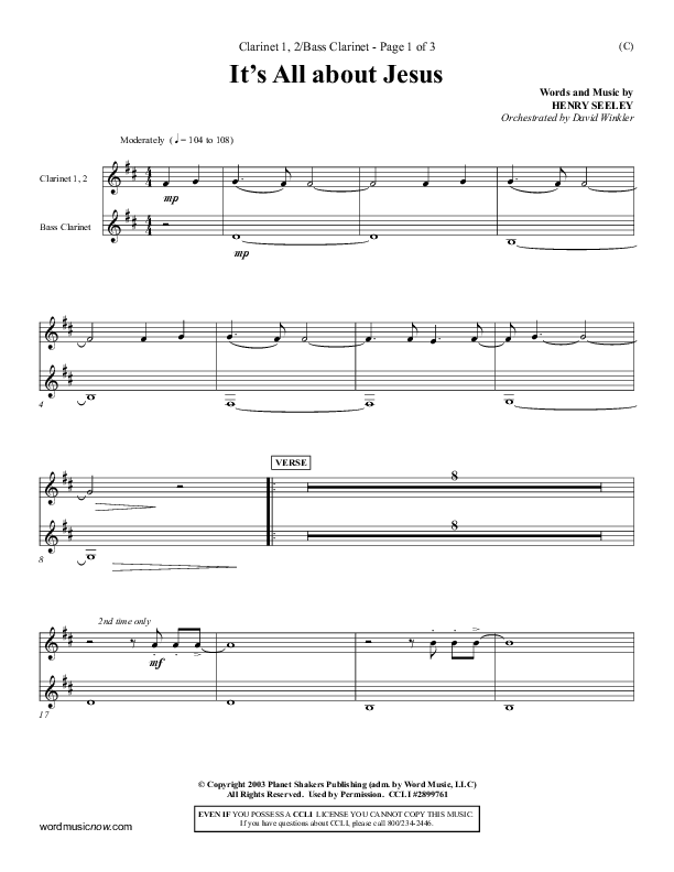 It's All About Jesus Clarinet 1/2, Bass Clarinet (Henry Seeley)