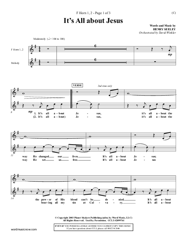 It's All About Jesus French Horn 1/2 (Henry Seeley)