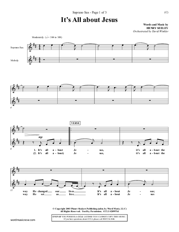 It's All About Jesus Soprano Sax (Henry Seeley)