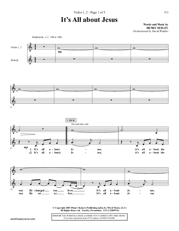 It's All About Jesus Violin 1/2 (Henry Seeley)