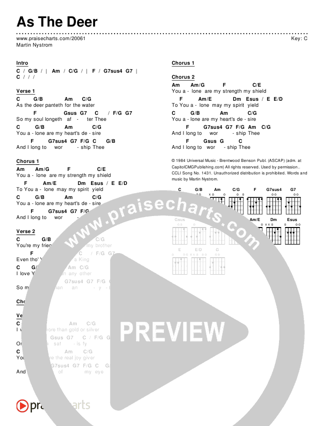 As The Deer Chords PDF (Martin Nystrom) - PraiseCharts