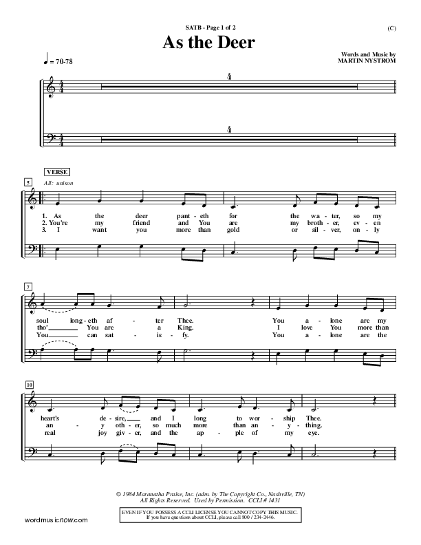 As The Deer Choir Vocals (SATB) (Martin Nystrom)