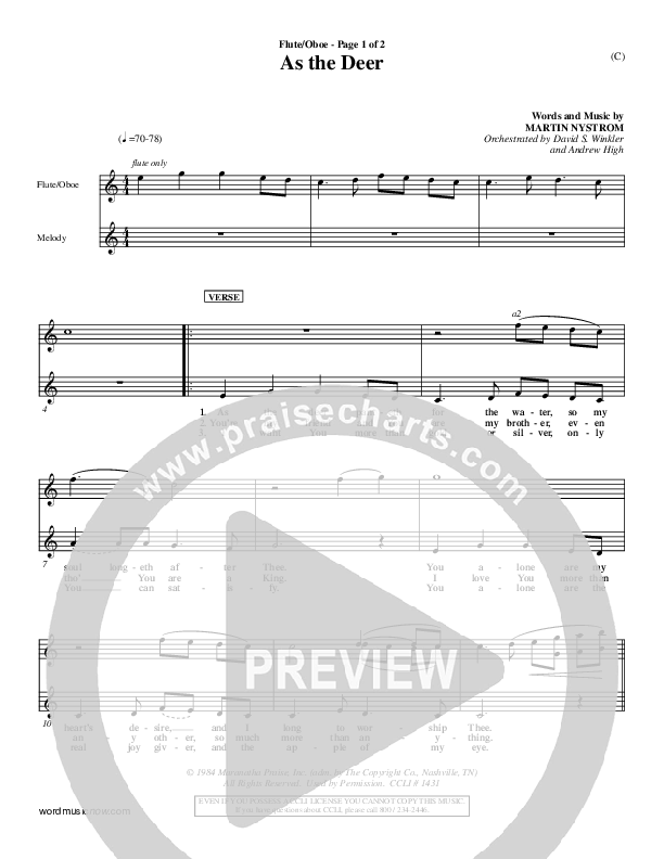 As The Deer Choir Sheet (SATB) (Martin Nystrom)