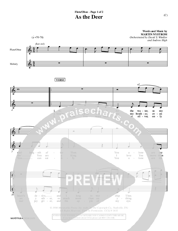 As The Deer Flute/Oboe Sheet Music PDF (Martin Nystrom) PraiseCharts