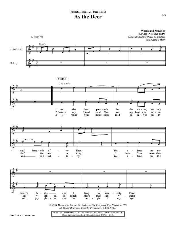 As The Deer French Horn 1/2 (Martin Nystrom)