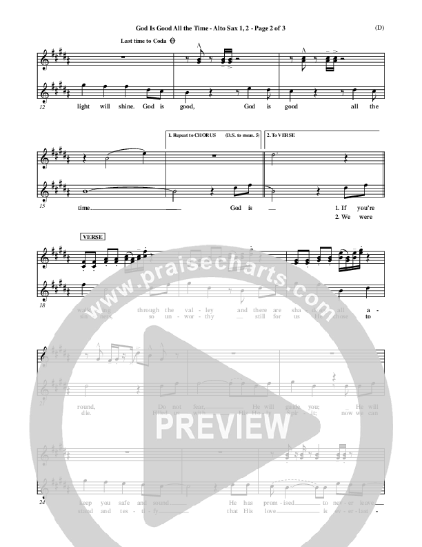 God Is Good All The Time Alto Sax (Don Moen)