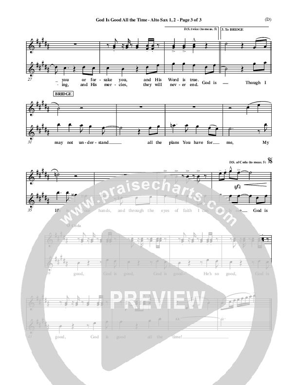 God Is Good All The Time Alto Sax (Don Moen)