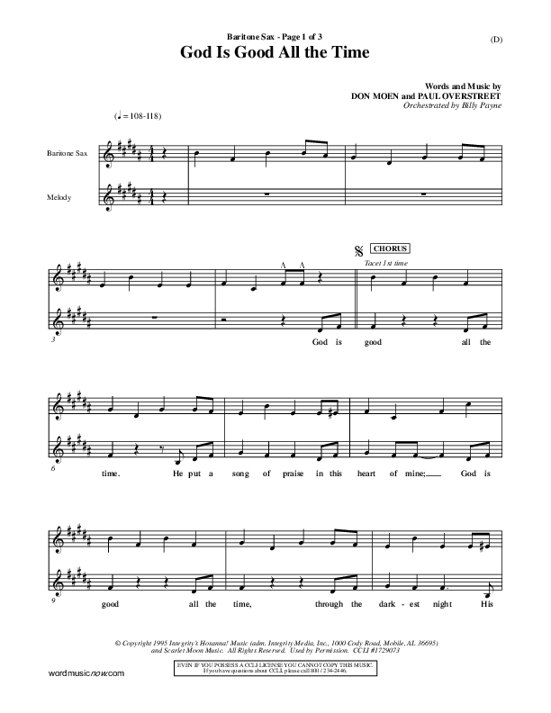 God Is Good All The Time Bari Sax (Don Moen)