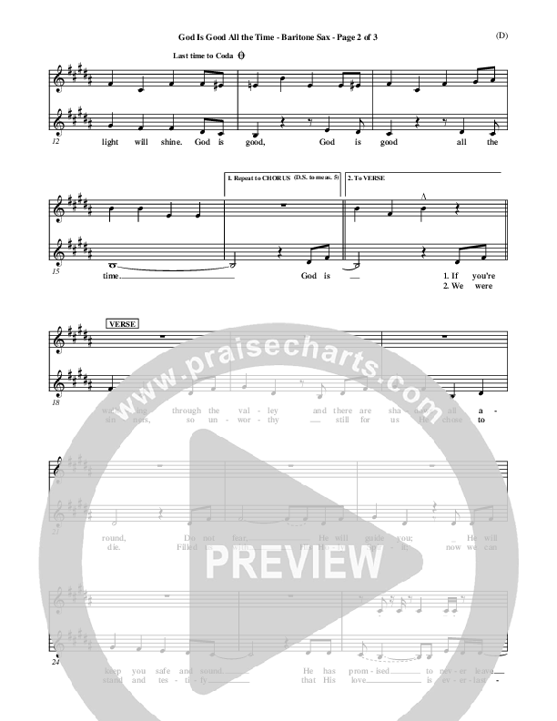 God Is Good All The Time Bari Sax (Don Moen)