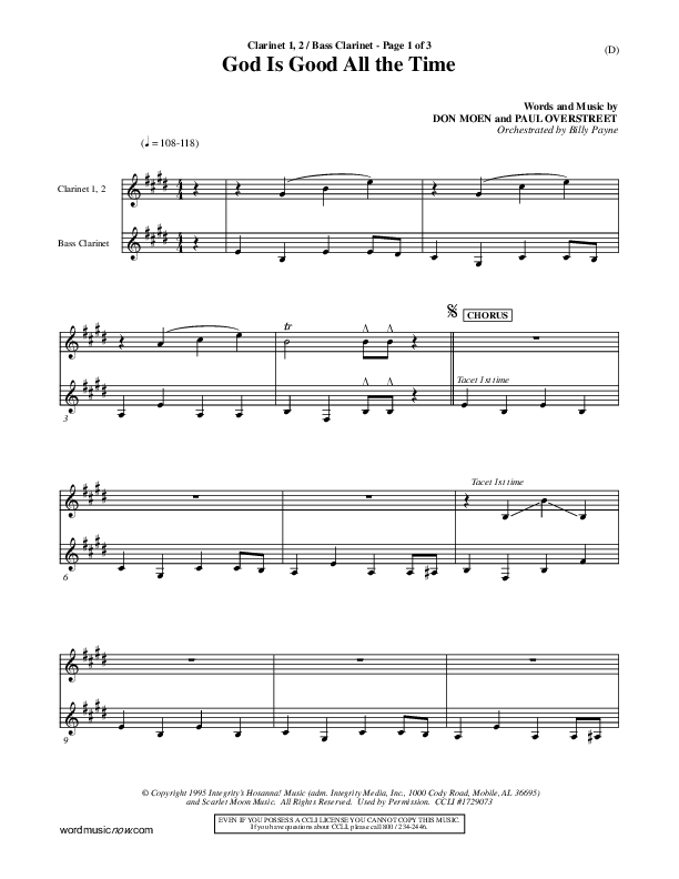 God Is Good All The Time Bass Clarinet (Don Moen)