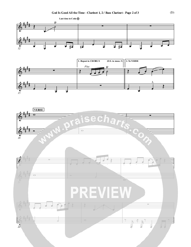 God Is Good All The Time Bass Clarinet (Don Moen)