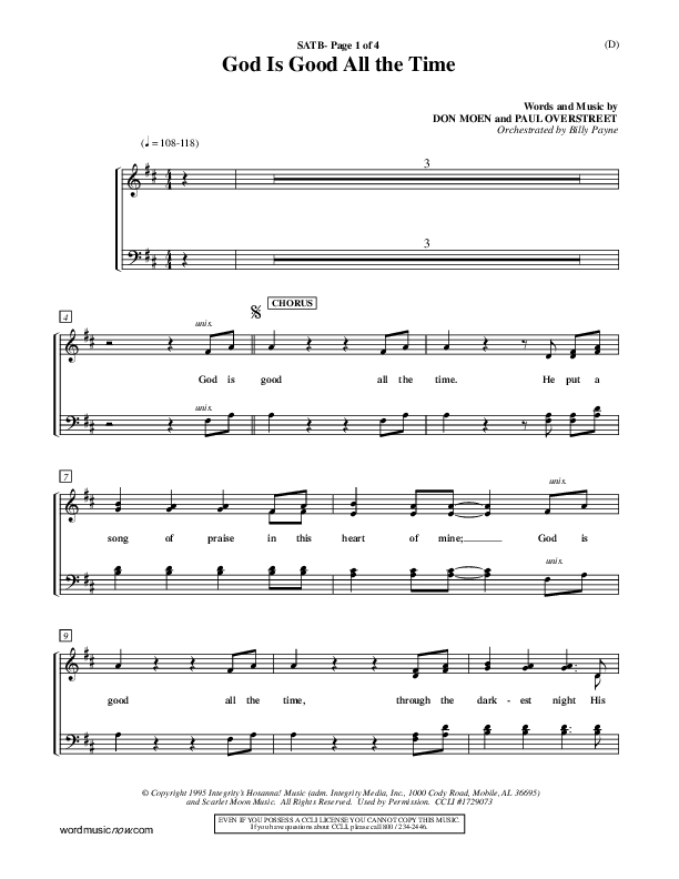 God Is Good All The Time Choir Sheet (SATB) (Don Moen)